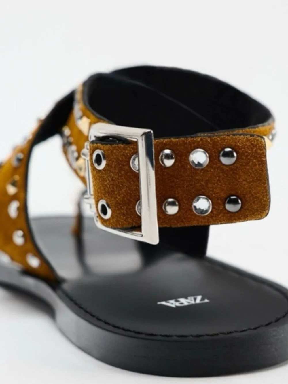 Zara Mustard Suede Studded Flat Sandals